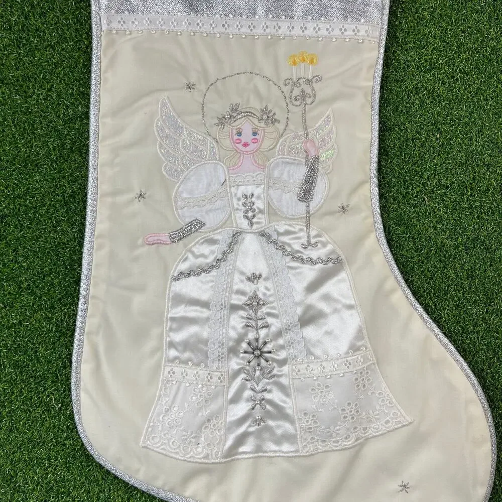 Vintage House of Hatten Angel Embroidered Christmas Stocking